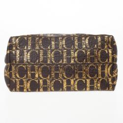 Pre Owned Carolina Herrera Metallic Monogram CH Leather Satchel