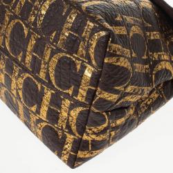 Pre Owned Carolina Herrera Metallic Monogram CH Leather Satchel