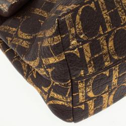 Pre Owned Carolina Herrera Metallic Monogram CH Leather Satchel