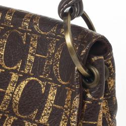 Pre Owned Carolina Herrera Metallic Monogram CH Leather Satchel