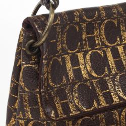 Pre Owned Carolina Herrera Metallic Monogram CH Leather Satchel