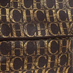 Pre Owned Carolina Herrera Metallic Monogram CH Leather Satchel