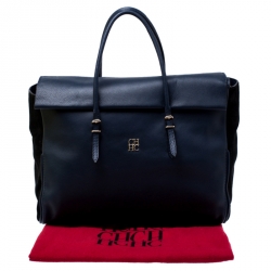 Pre Owned Carolina Herrera Navy Blue/Black Leather Flap Satchel