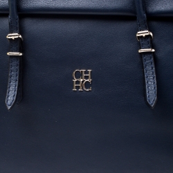 Pre Owned Carolina Herrera Navy Blue/Black Leather Flap Satchel