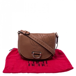 Pre Owned Carolina Herrera Brown Leather Crossbody Flap Bag