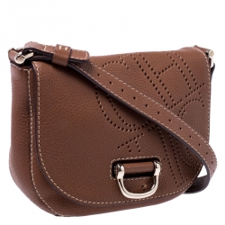 Pre Owned Carolina Herrera Brown Leather Crossbody Flap Bag