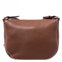 Pre Owned Carolina Herrera Brown Leather Crossbody Flap Bag