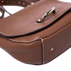 Pre Owned Carolina Herrera Brown Leather Crossbody Flap Bag