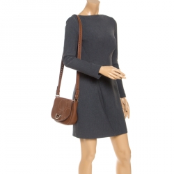 Pre Owned Carolina Herrera Brown Leather Crossbody Flap Bag