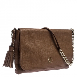 Pre Owned Carolina Herrera Brown Leather Tassel Shoulder Bag