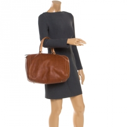 مملوكة مسبقًا Carolina Herrera Brown Leather Large Andy Boston Bag