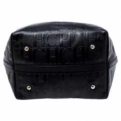 Pre Owned Carolina Herrera Black Monogram Leather Matryoshka Tote