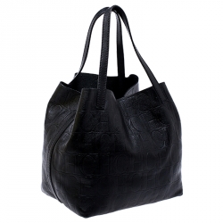Pre Owned Carolina Herrera Black Monogram Leather Matryoshka Tote
