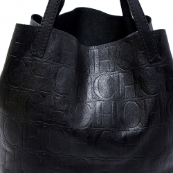 Pre Owned Carolina Herrera Black Monogram Leather Matryoshka Tote