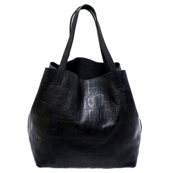 Pre Owned Carolina Herrera Black Monogram Leather Matryoshka Tote