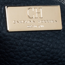 Pre Owned Carolina Herrera Navy Blue Monogram Leather Shopper Tote