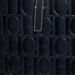 Pre Owned Carolina Herrera Navy Blue Monogram Leather Shopper Tote