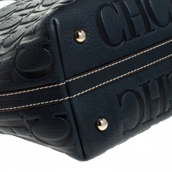 Pre Owned Carolina Herrera Navy Blue Monogram Leather Shopper Tote