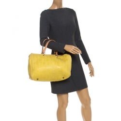 Carolina Herrera Yellow Leather Large Andy Boston Bag