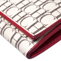 Pre Owned Carolina Herrera Beige/Red Monogram Coated Canvas Continental Wallet