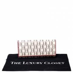 Pre Owned Carolina Herrera Beige/Red Monogram Coated Canvas Continental Wallet