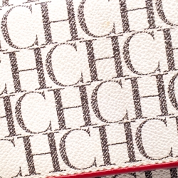 Pre Owned Carolina Herrera Beige/Red Monogram Coated Canvas Continental Wallet