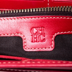 Pre Owned Carolina Herrera Beige/Red Monogram Coated Canvas Continental Wallet