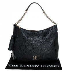 Pre Owned Carolina Herrera Black Leather Tassel Chain Hobo