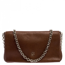 Pre Owned Carolina Herrera Tan Leather Chain Flap Shoulder Bag