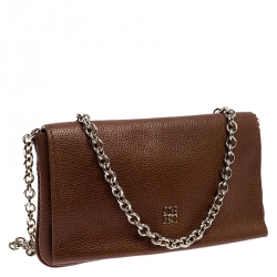 Pre Owned Carolina Herrera Tan Leather Chain Flap Shoulder Bag