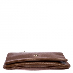 Pre Owned Carolina Herrera Tan Leather Chain Flap Shoulder Bag