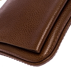 Pre Owned Carolina Herrera Tan Leather Chain Flap Shoulder Bag