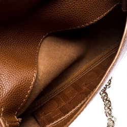 Pre Owned Carolina Herrera Tan Leather Chain Flap Shoulder Bag