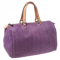 Pre Owned Carolina Herrera Light Purple Monogram Leather Andy Boston Bag