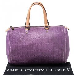 Pre Owned Carolina Herrera Light Purple Monogram Leather Andy Boston Bag