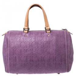 Pre Owned Carolina Herrera Light Purple Monogram Leather Andy Boston Bag