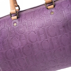 Pre Owned Carolina Herrera Light Purple Monogram Leather Andy Boston Bag
