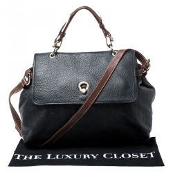 Pre Owned Carolina Herrera Black/Brown Monogram Embossed Leather Top Handle Bag