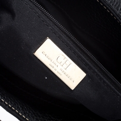 Pre Owned Carolina Herrera Black/Brown Monogram Embossed Leather Top Handle Bag
