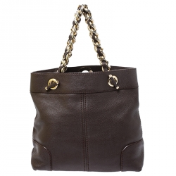 Pre Owned Carolina Herrera Brown Leather Chain Handle Tote Bag