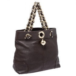 Pre Owned Carolina Herrera Brown Leather Chain Handle Tote Bag