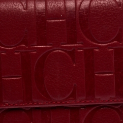 Pre Owned Carolina Herrera Red Monogram Leather Tri Fold Compact Wallet