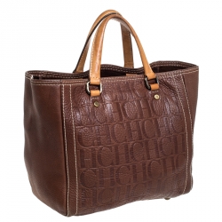 مملوكة مسبقًا Carolina Herrera Brown Monogram Leather Andy Tote