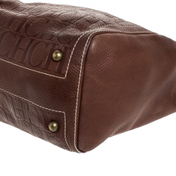 مملوكة مسبقًا Carolina Herrera Brown Monogram Leather Andy Tote