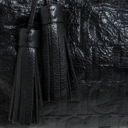 Pre Owned Carolina Herrera Black Monogram Leather Tassel Satchel