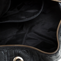 Pre Owned Carolina Herrera Black Monogram Leather Tassel Satchel