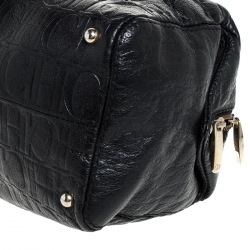 Pre Owned Carolina Herrera Black Monogram Leather Tassel Satchel