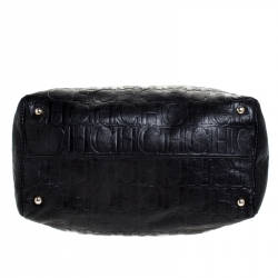 Pre Owned Carolina Herrera Black Monogram Leather Tassel Satchel