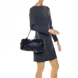 Pre Owned Carolina Herrera Black Monogram Leather Tassel Satchel