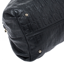 Pre Owned Carolina Herrera Black Embossed Leather Bow Bucket Shoulder Bag